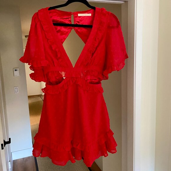 Red Ruffled Mini Cutout Dress - Picture 2 of 16
